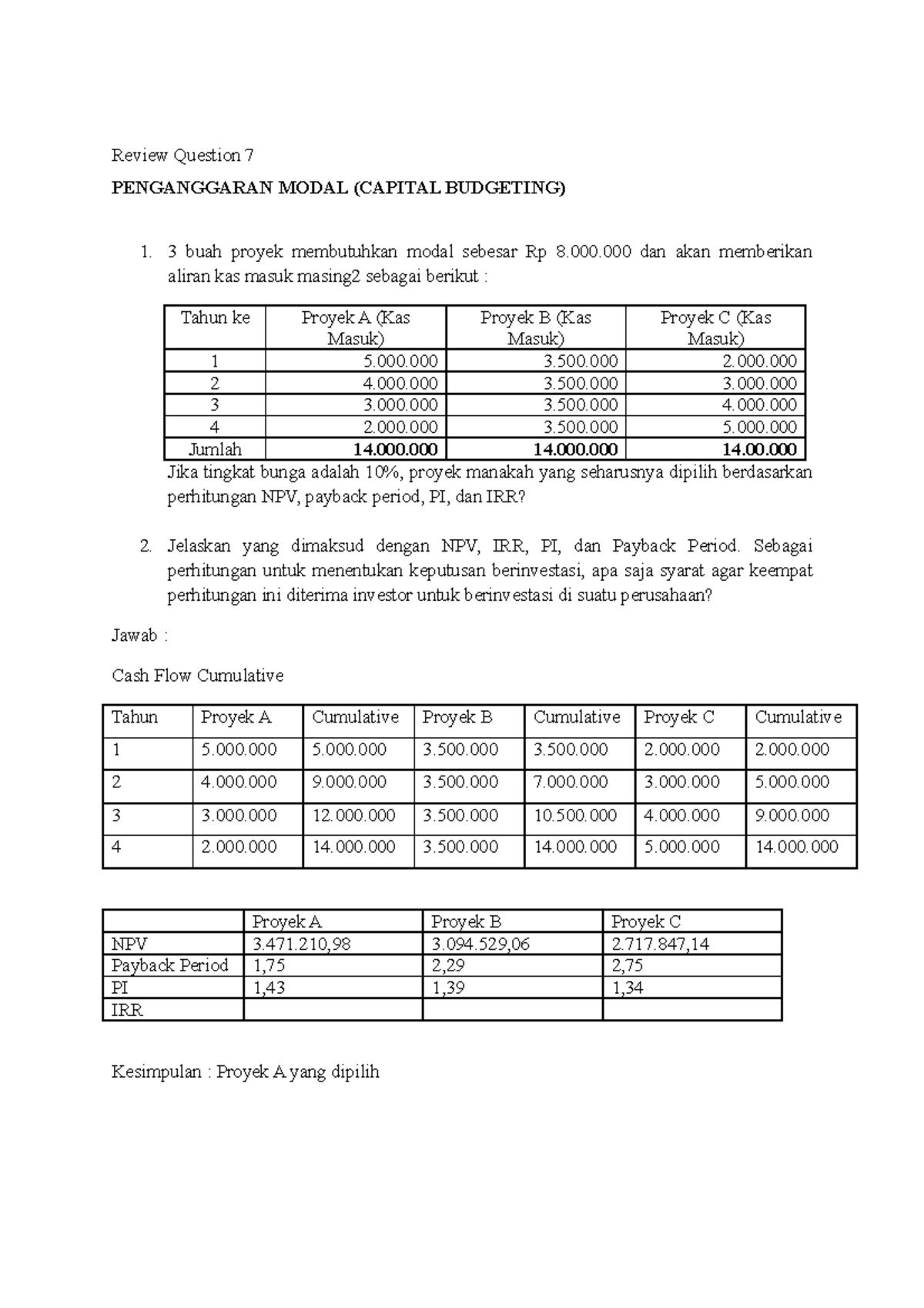 Review Questions on Capital Budgeting and Investment Criteria - Studocu