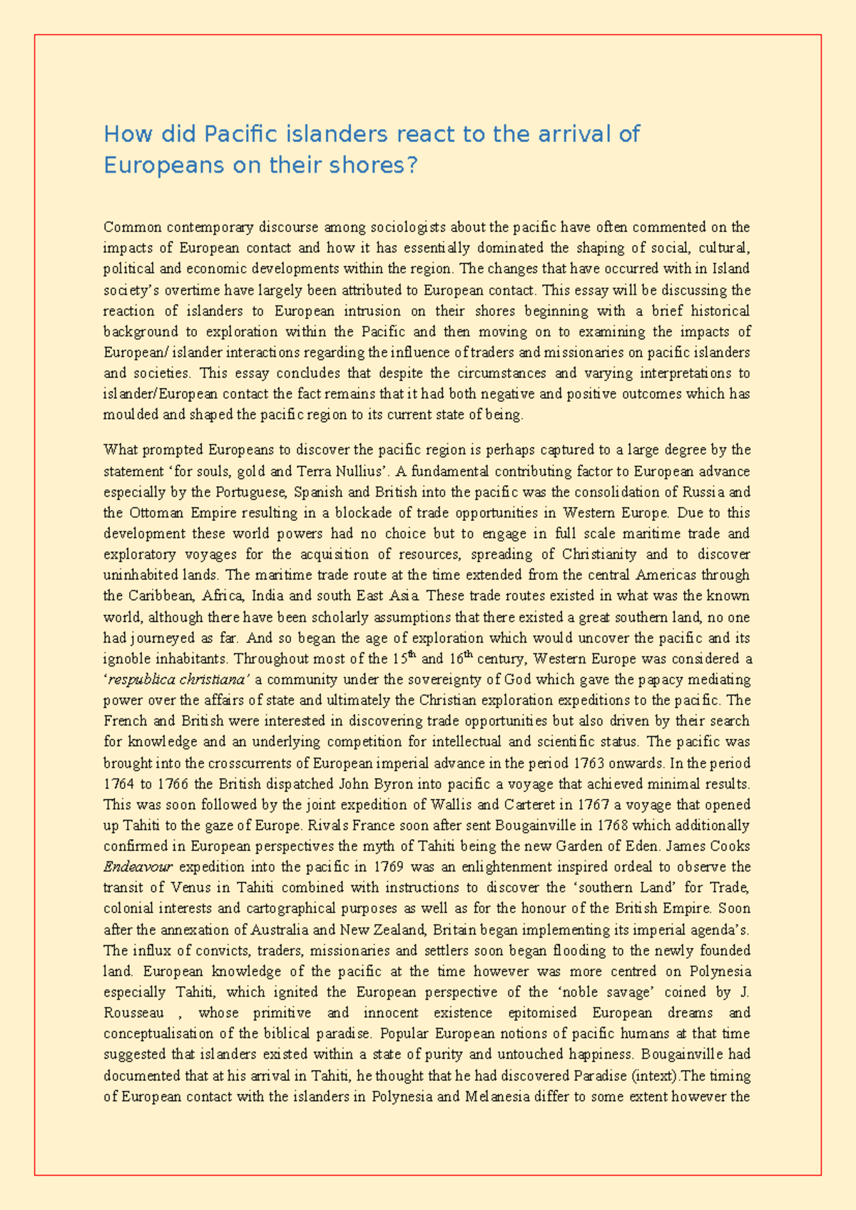 Reactions of Pacific Islanders to European Arrival: Cultural Impacts ...