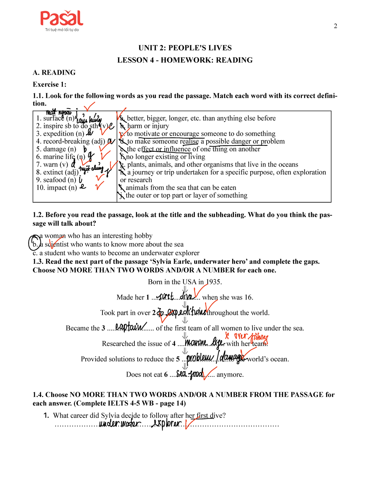 Lesson 4: Vocabulary and Grammar Exercises for UNIT 2 - Reading Skills ...