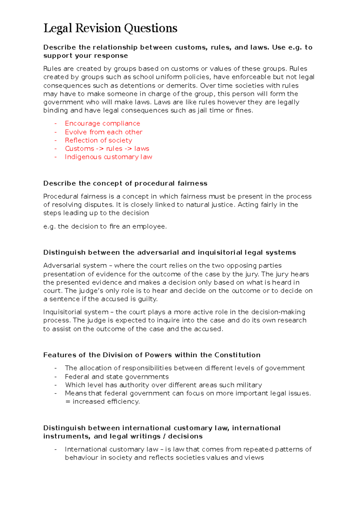 Legal revision questions: customs, rules, and laws explained - Studocu