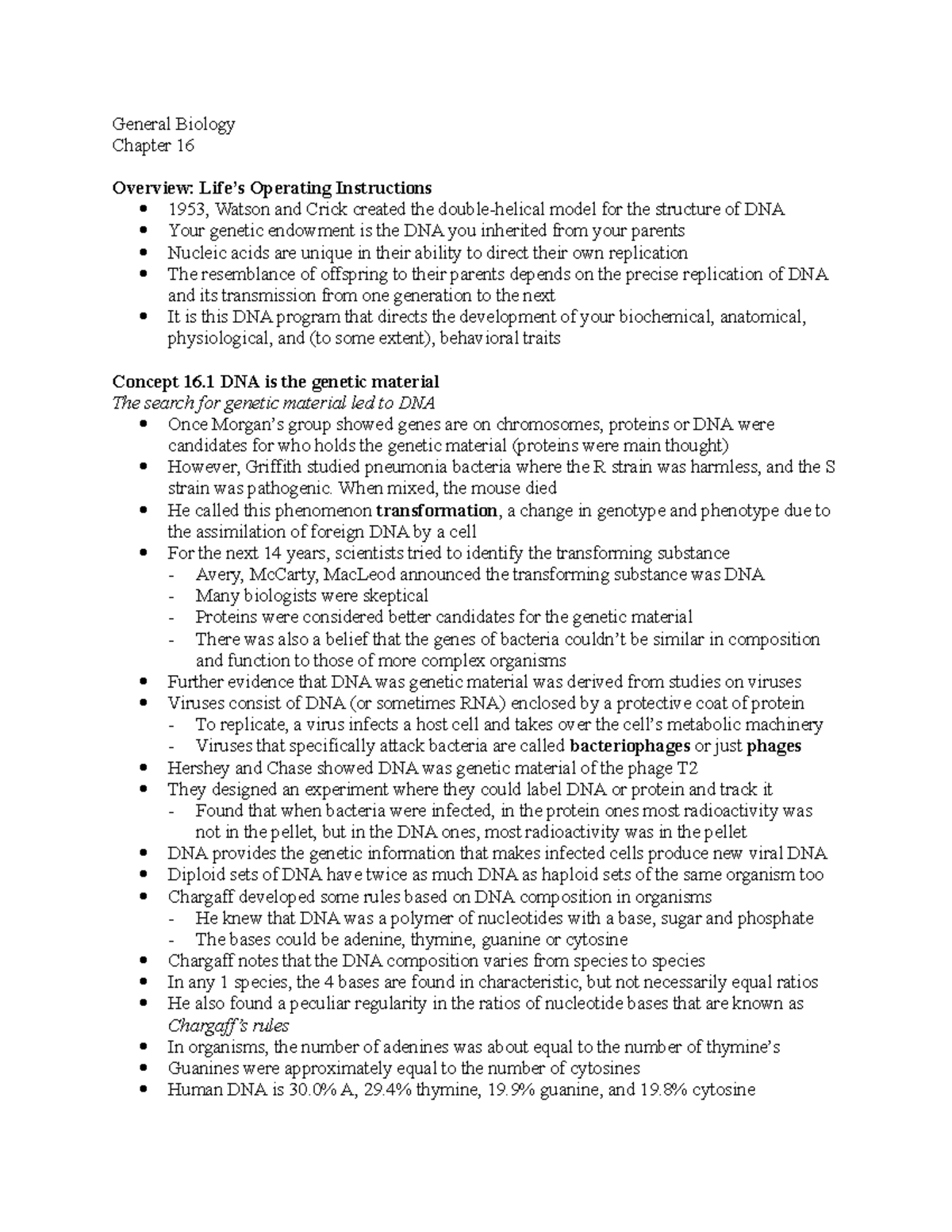 Biology 101 Ch. 16: Understanding DNA Structure and Replication Guide ...