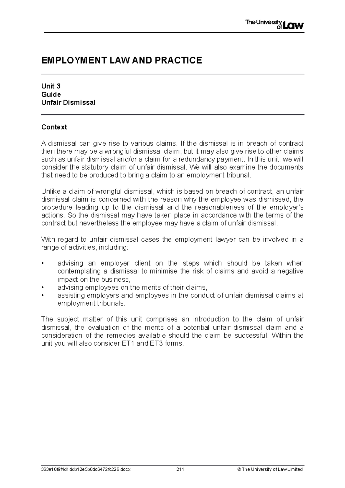 WS 3 - Unfair Dismissal: Understanding Claims and Tribunal Processes ...