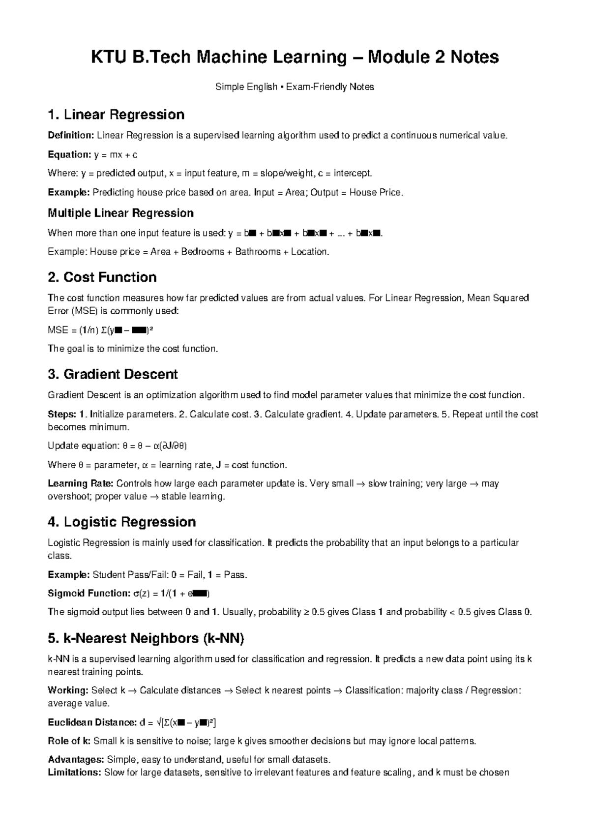 KTU B.Tech Machine Learning Module 2 Notes: Key Concepts Explained ...