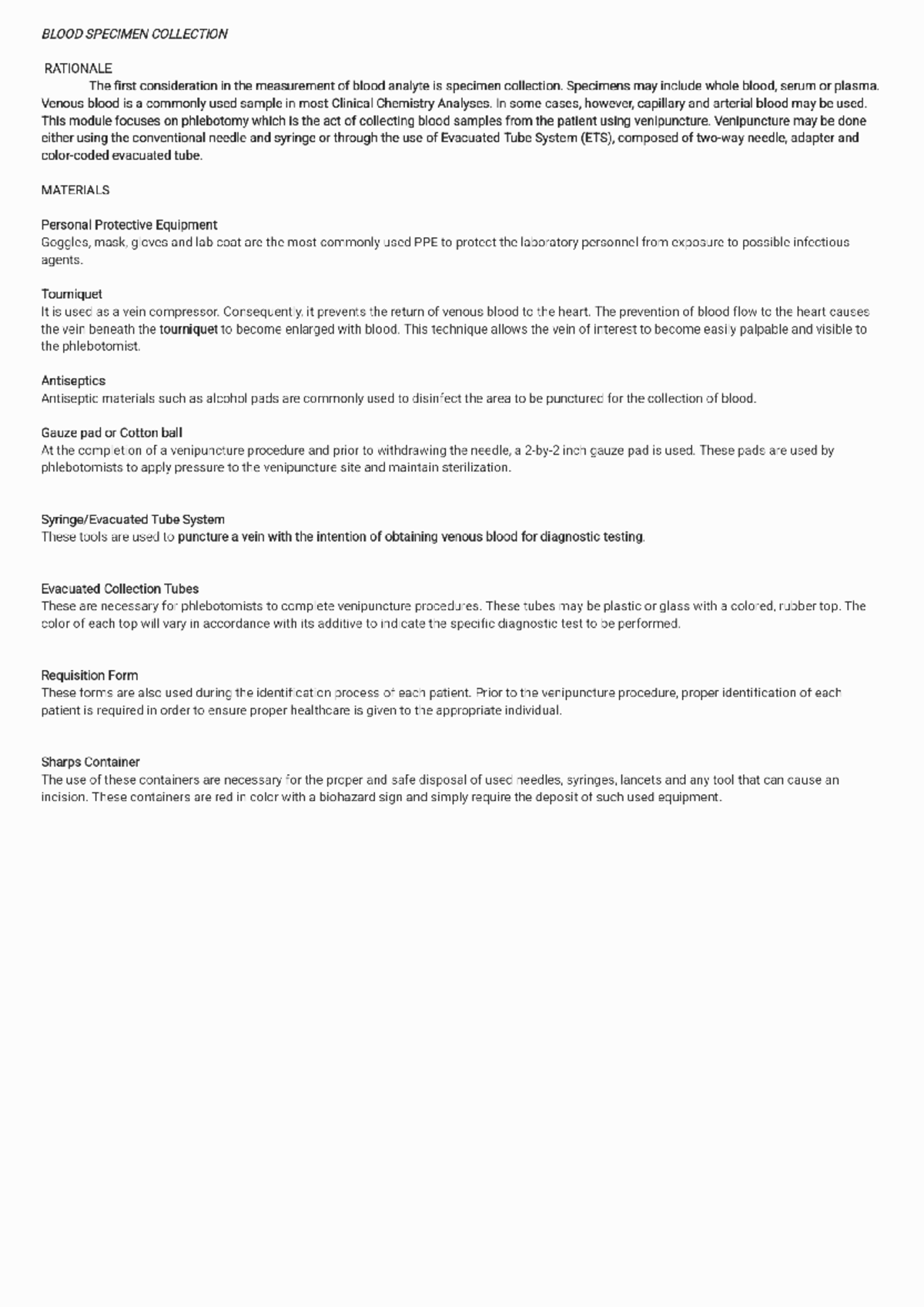 BLOOD SPECIMEN COLLECTION RATIONALE: Phlebotomy Techniques and Tools ...