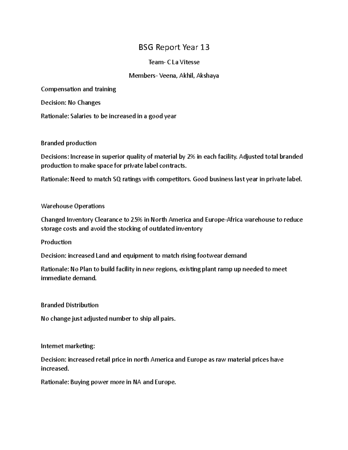 BSG Year 13 Report - Key Decisions and Rationale Overview - Studocu
