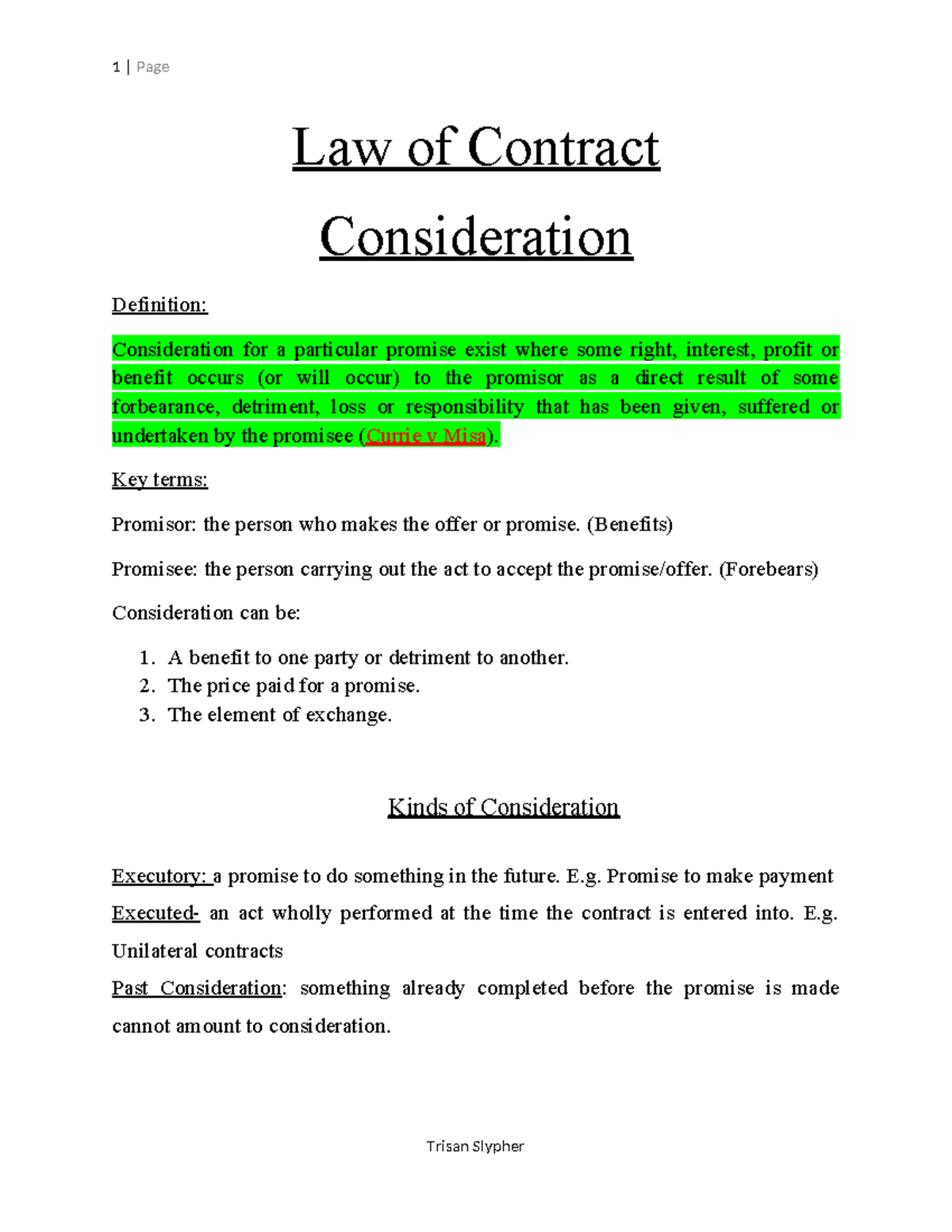 Lect. 2.3 Law of Contract: Understanding Consideration and Its Types ...