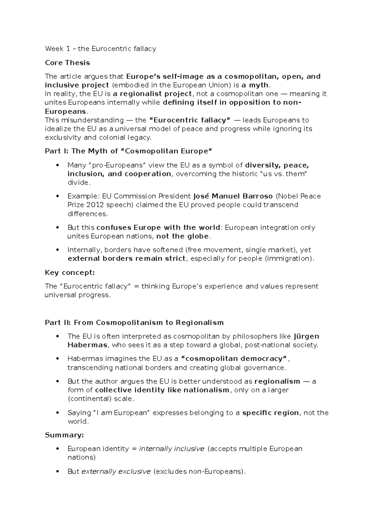 Summary of Week 1: The Eurocentric Fallacy and Its Implications ...