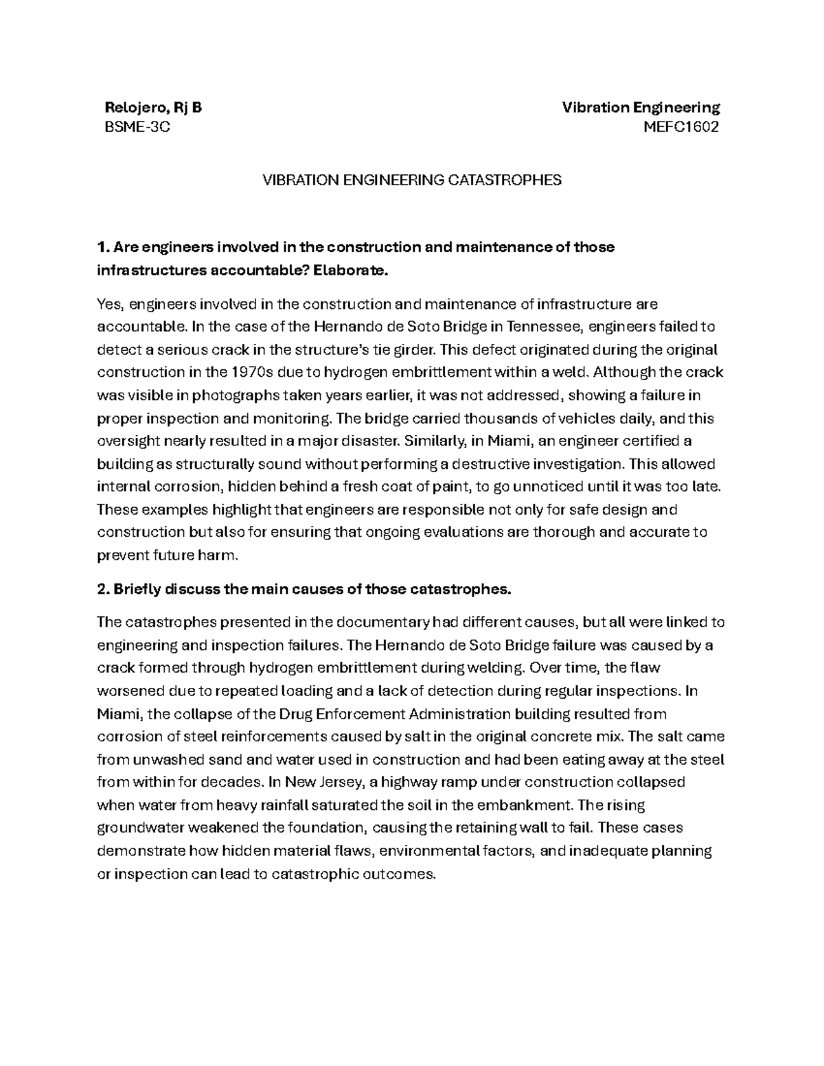 MEFC1602 Vibration Engineering: Accountability in Catastrophes - Studocu