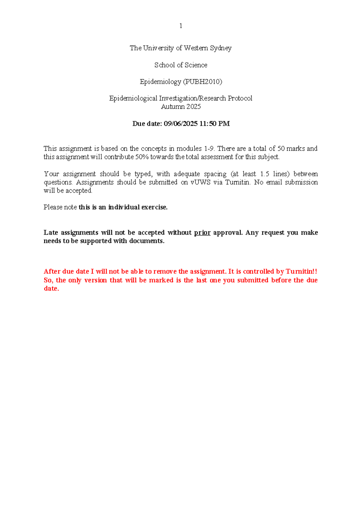 3a. Assignment Epi protocol Aut 2025 Latest - The University of Western ...
