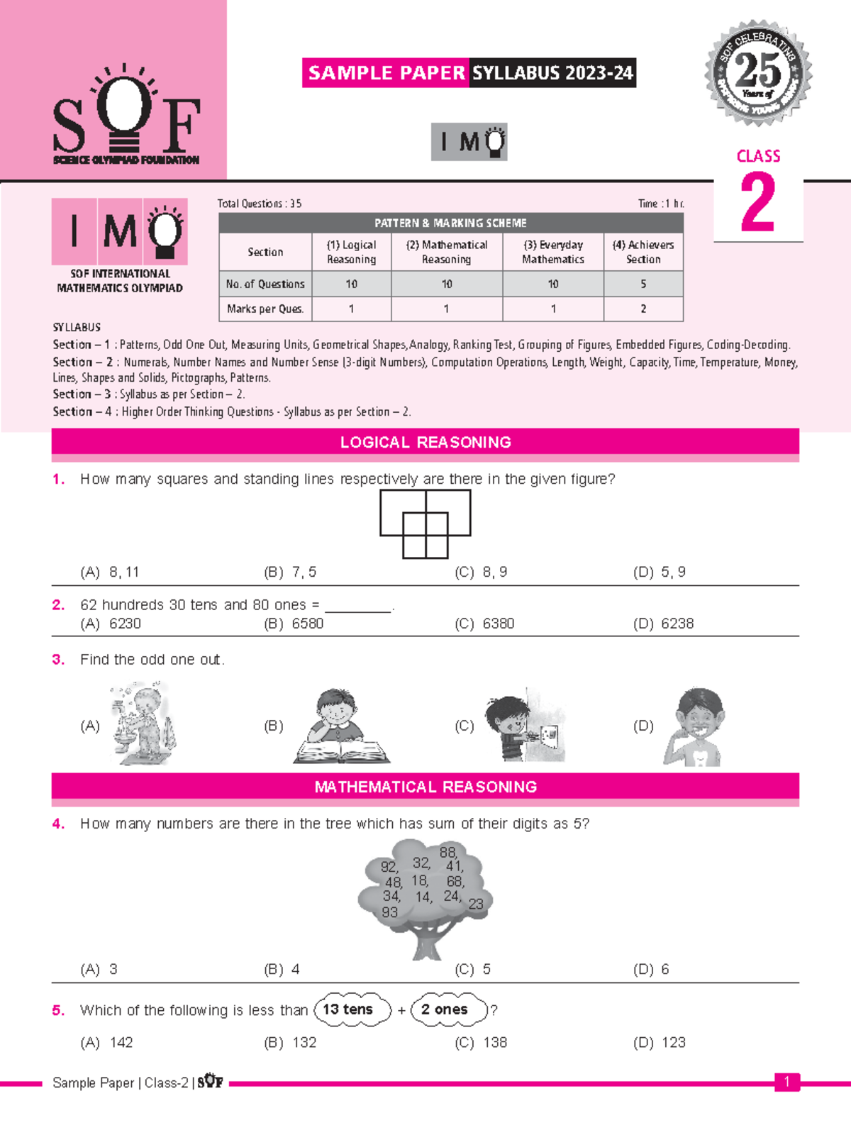 IMO Sample Paper for Class-2: Mathematics and Logical Reasoning - Studocu