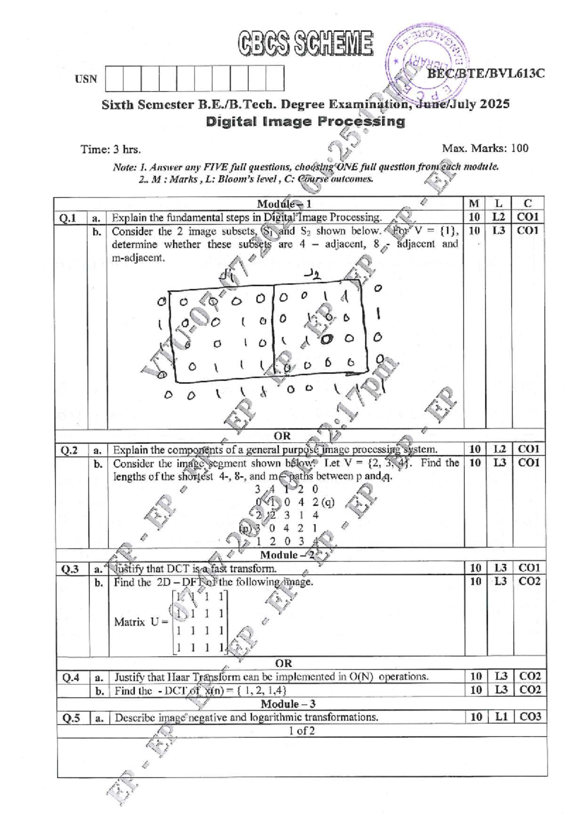 Digital Image Processing Exam - BEC BTE BVL613C - July 2025 - Studocu