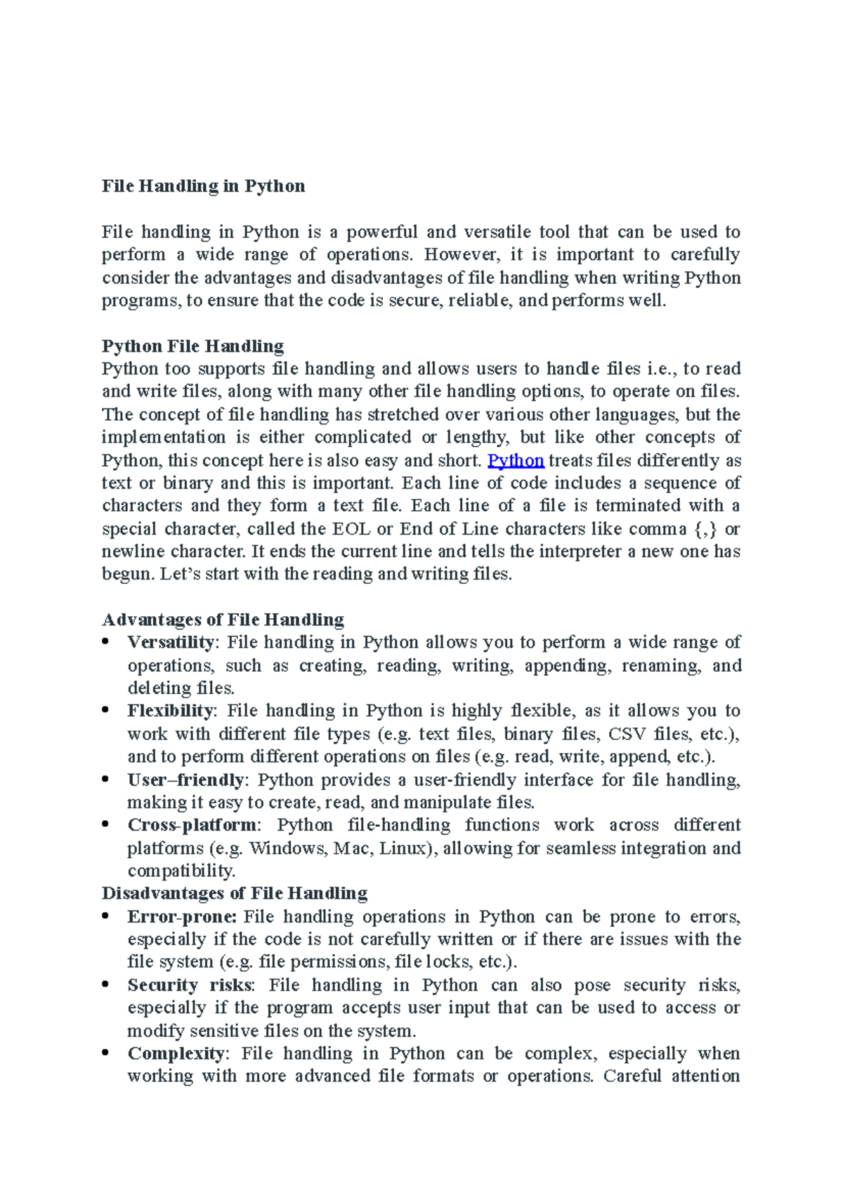 File Handling in Python - However, it is important to carefully ...