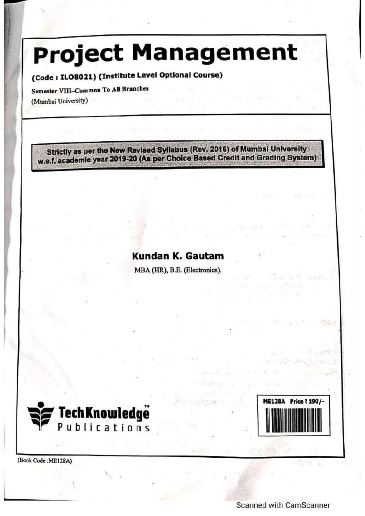 Project management tech knowledge - l Project Management (Code: ILO8021 ...
