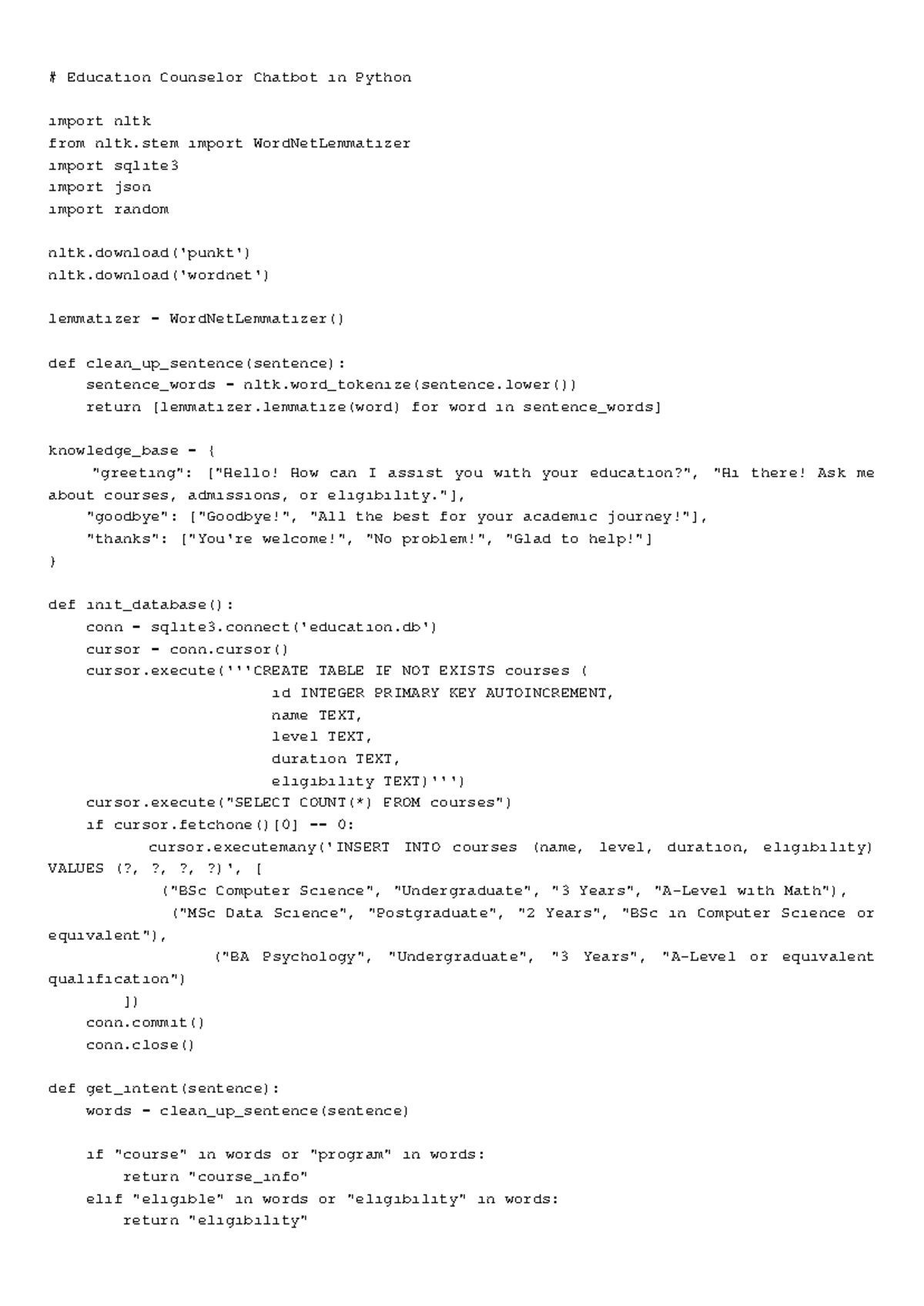 Education Counselor Chatbot Code (CS101) - Studocu