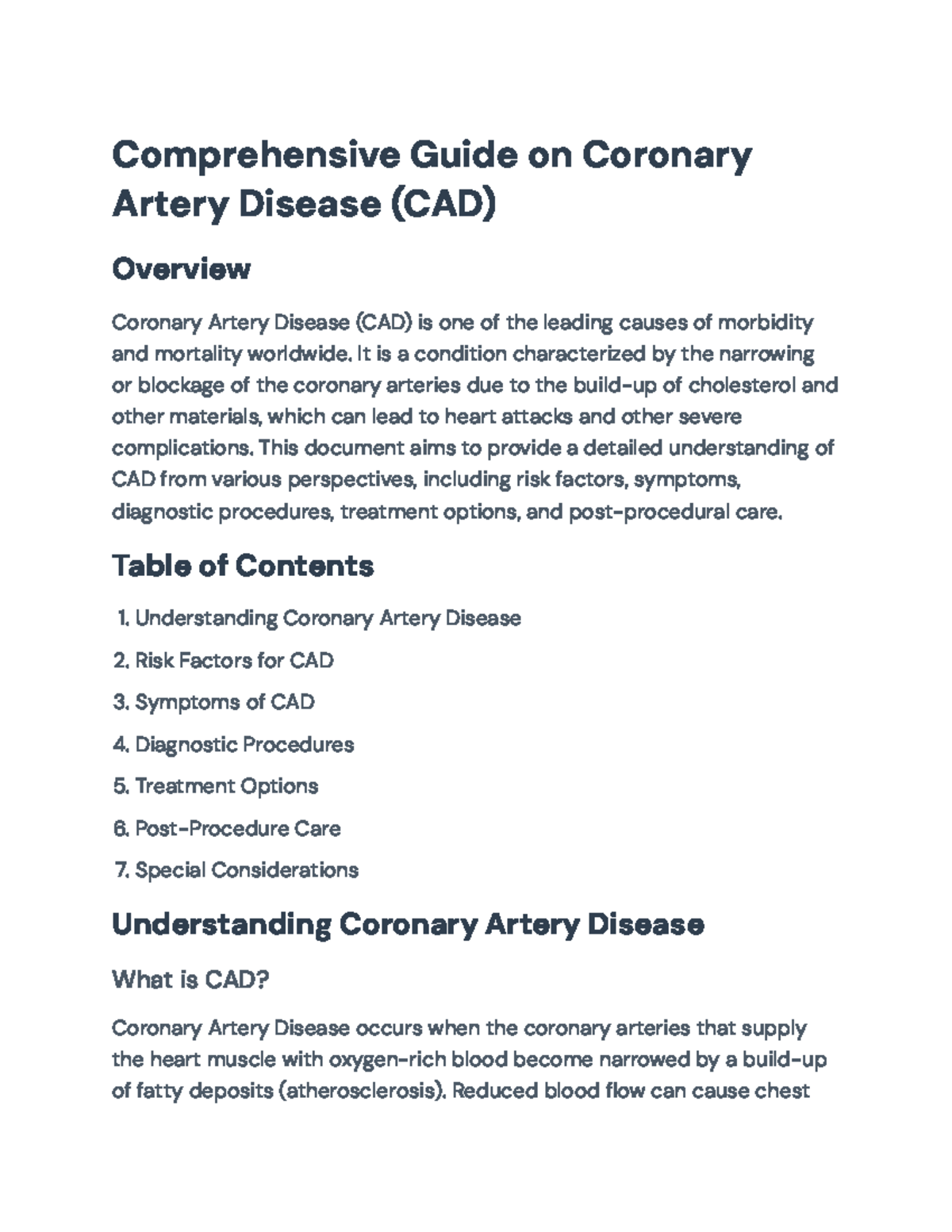 Comprehensive Overview of Coronary Artery Disease (CAD) and Management ...