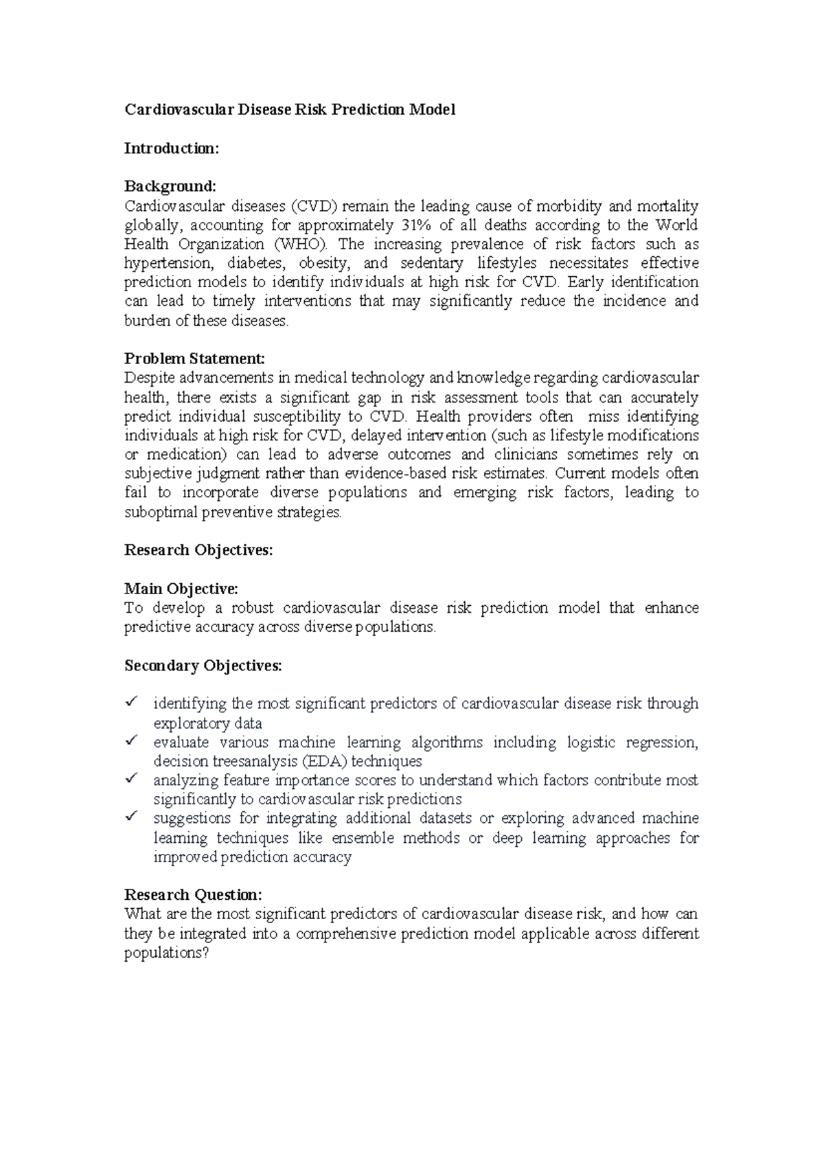 CVD Risk Prediction Model: Enhanced Approaches & Objectives Analysis ...