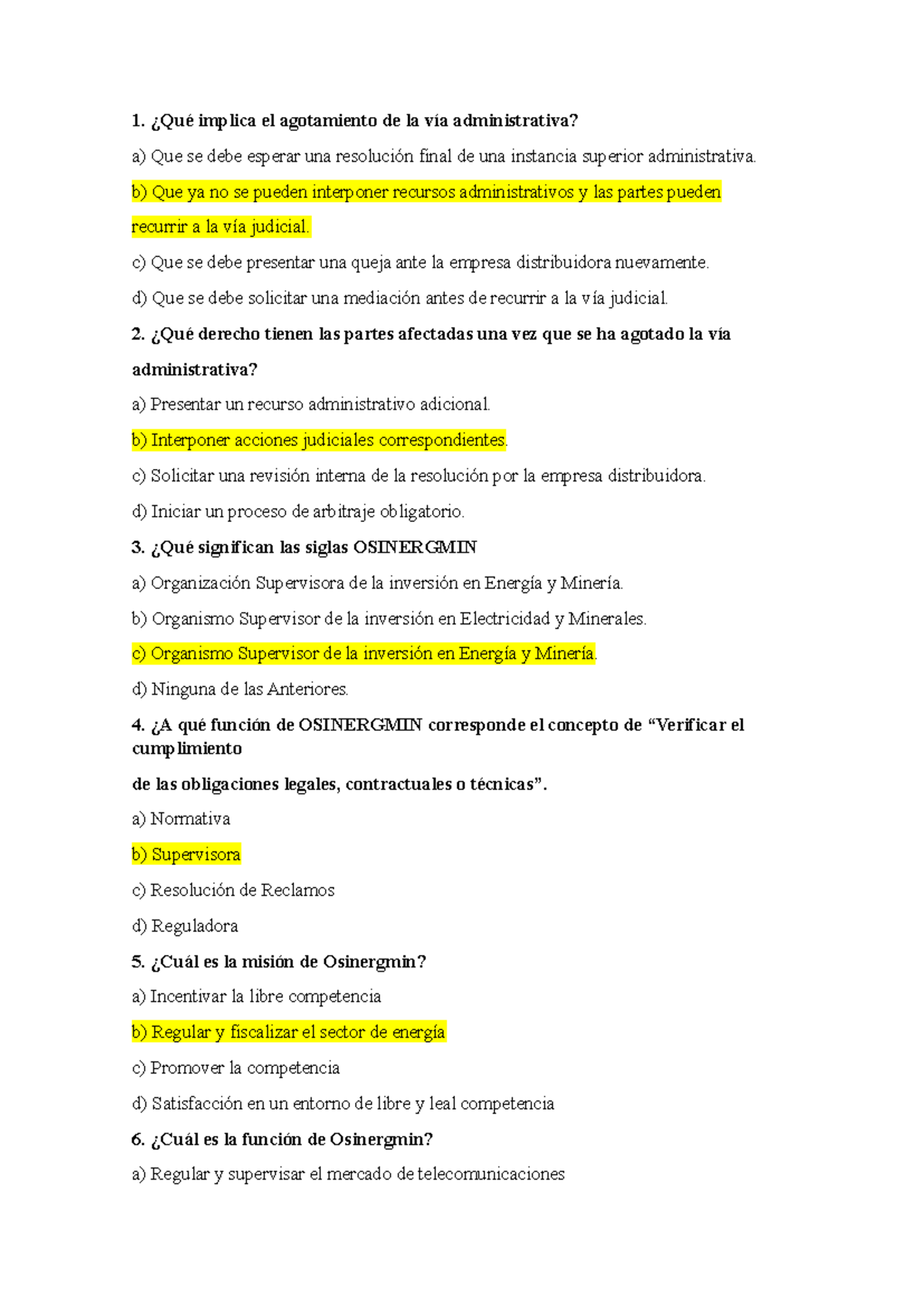 Preguntas sobre OSINERGMIN - Guía de Estudio - Document Preview