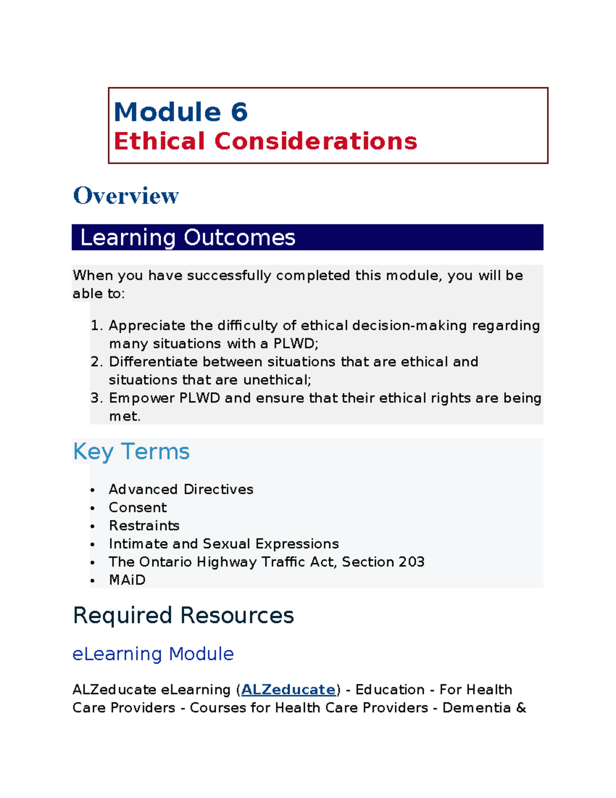 Module 6 gero - Module 6 Ethical Considerations Overview Learning ...