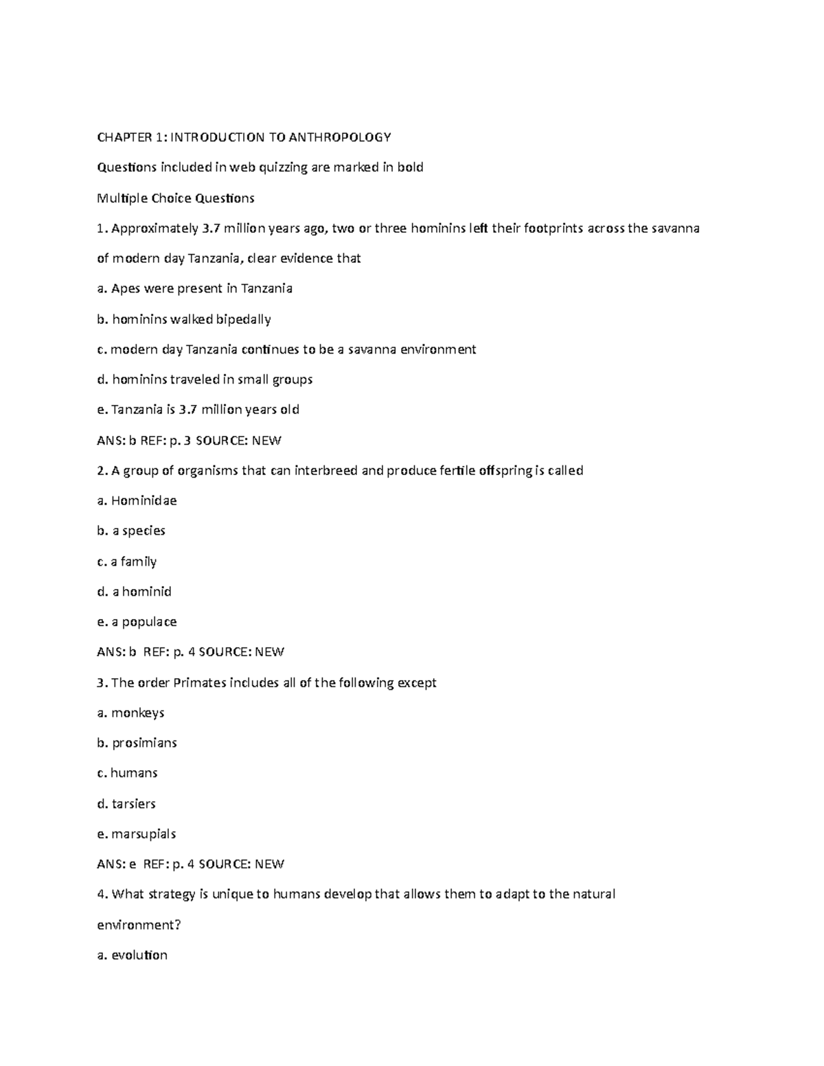 ANTH 101: Anthropology Sample Quiz Questions and Key Answers - Studocu