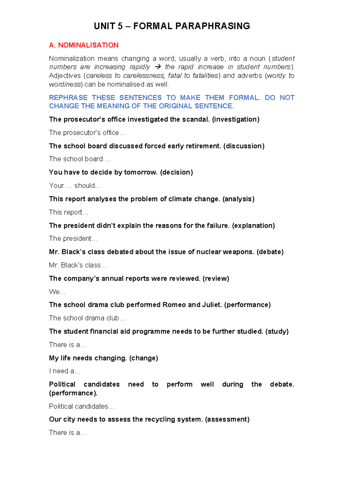 Formal Paraphrasing Techniques in Academic Writing (ENG101) - Studocu