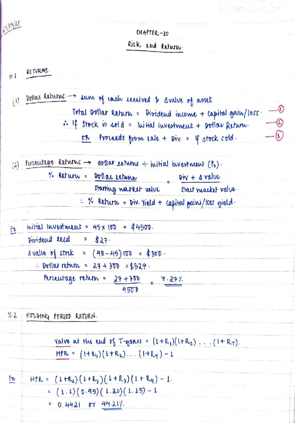 CH10 Risk & Return - Lecture Notes on Investment Returns - Studocu