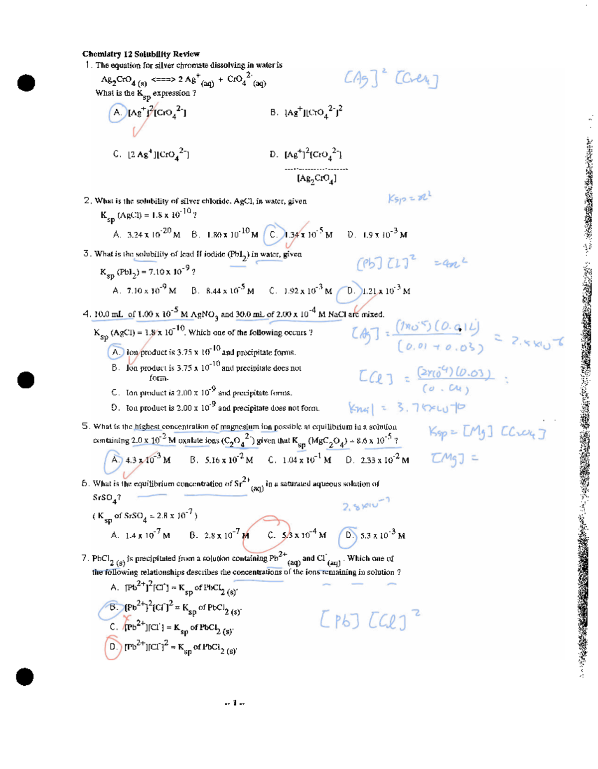 Chemistry 12 Solubility Review Package - Solution Equilibrium - Studocu