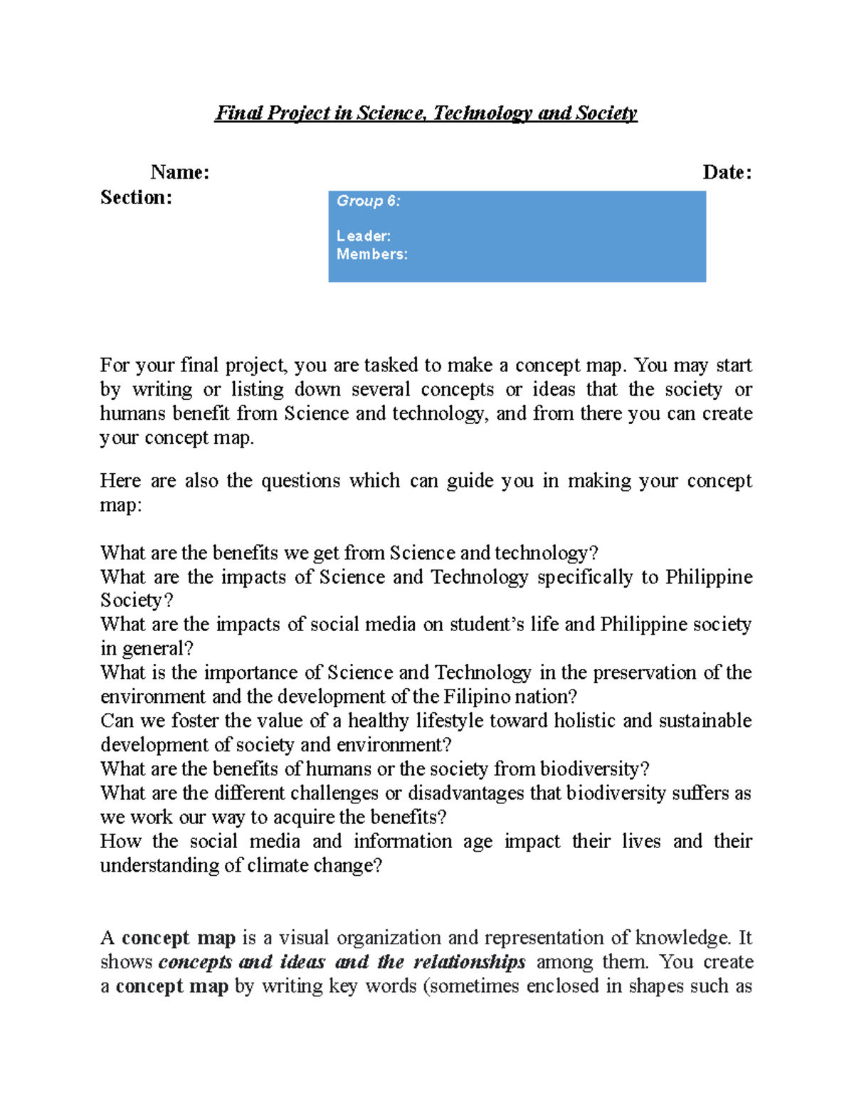 Final Project STS: Concept Map Guidelines and Questions - Studocu