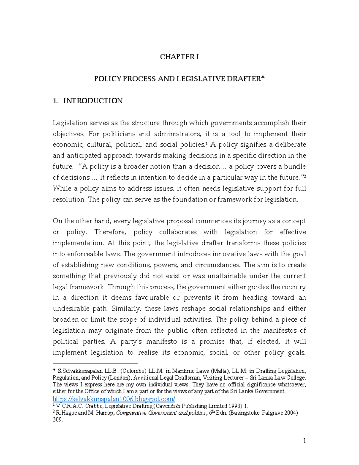 CHAPTER I: POLICY PROCESS AND LEGISLATIVE DRAFTING IN SRI LANKA - Studocu