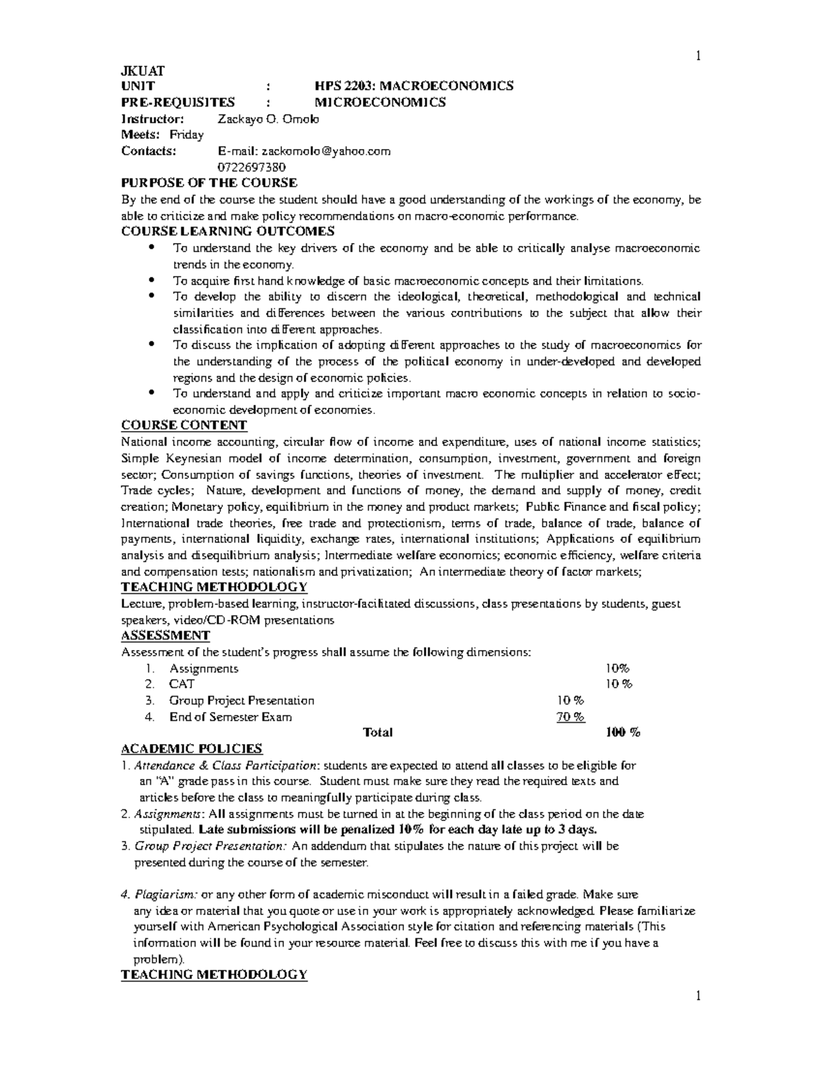 HPS 2203 Macroeconomics Final Exam Study Notes - Studocu