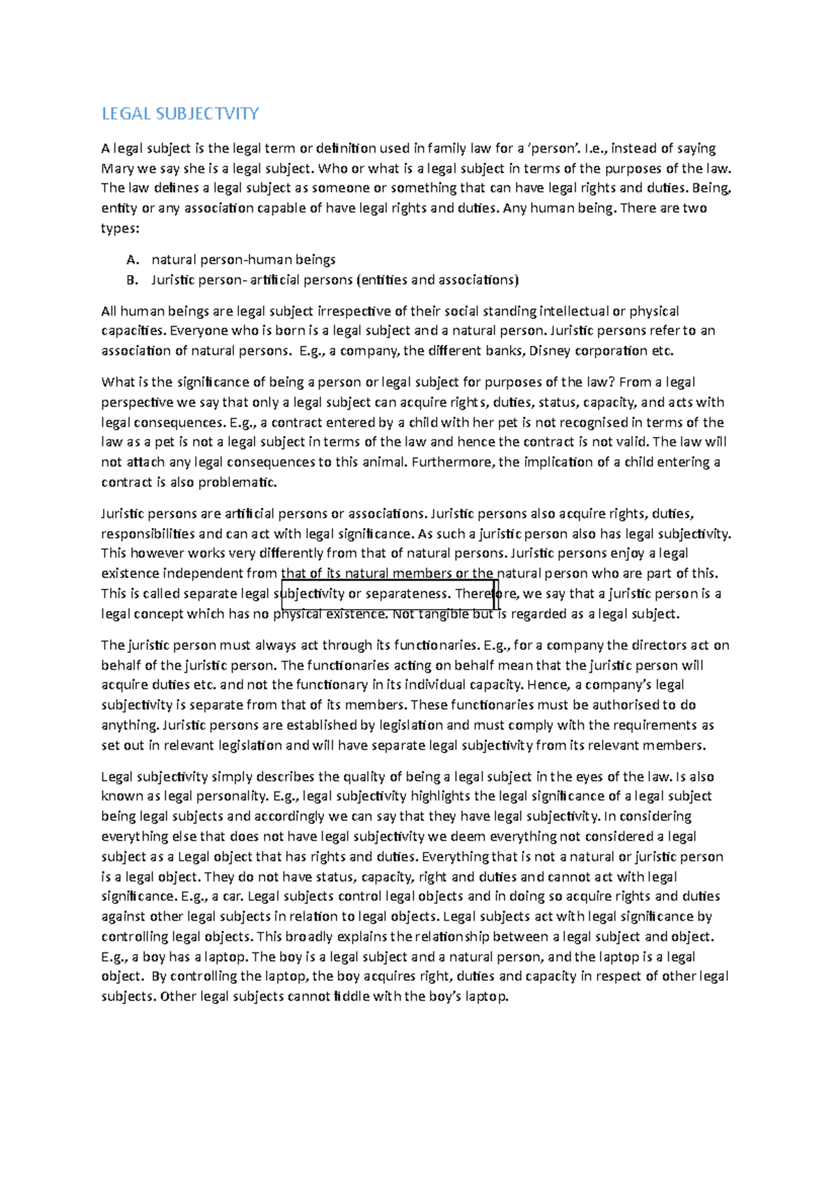 Legal Subjectivity in Family Law: Understanding Rights & Duties - Studocu