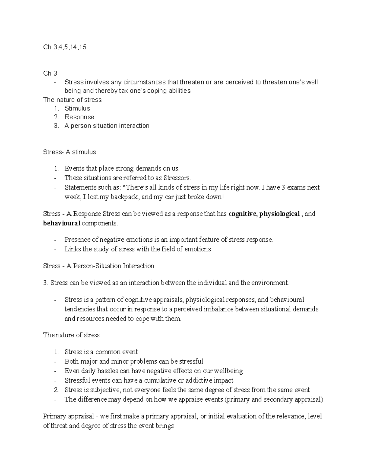 Psych 101 Final Exam Notes: Understanding Stress and Its Effects - Studocu