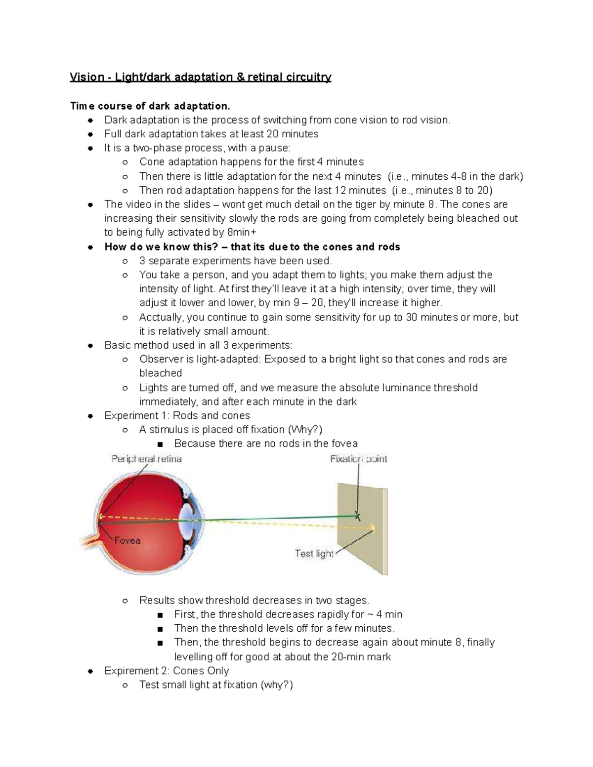 Vision Adaptation and Retinal Circuitry: Lecture Notes (March 26) - Studocu
