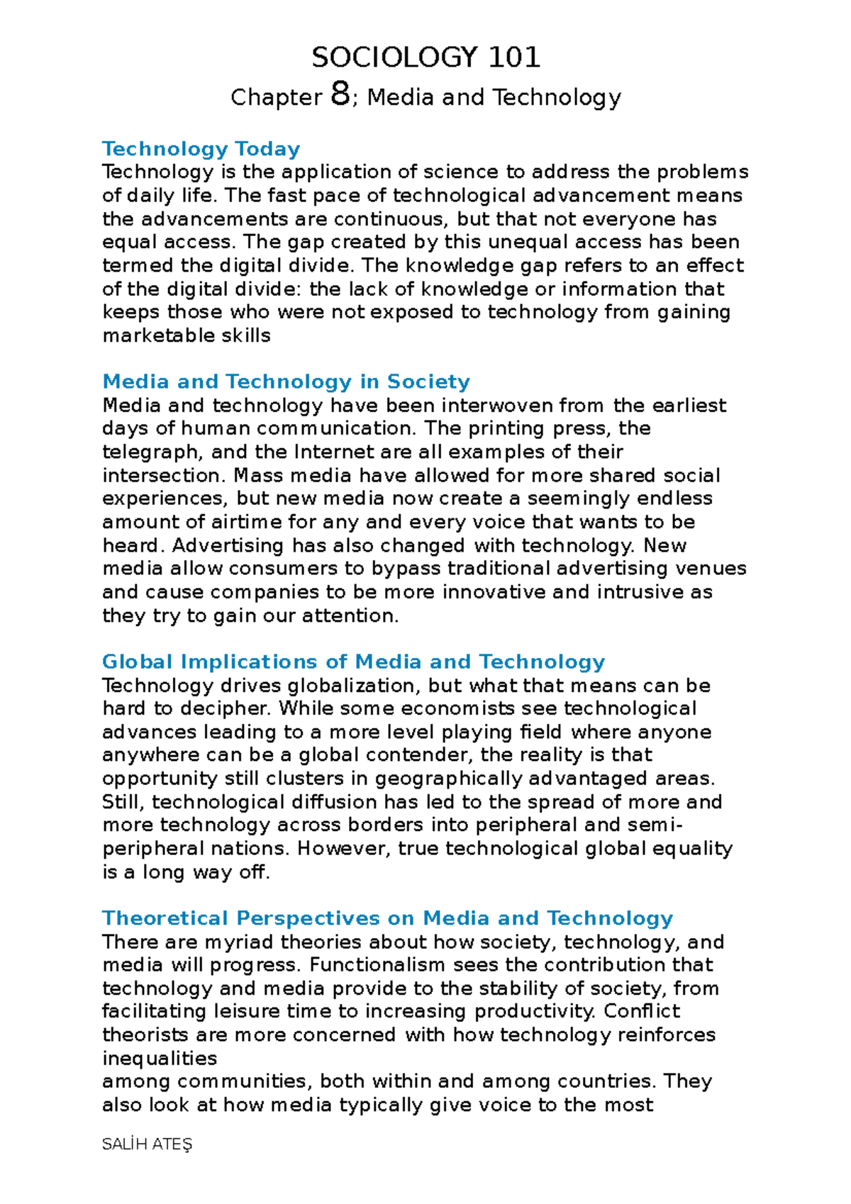 SOC 101 Chapter 8 - Media & Technology Overview Summary - Studocu