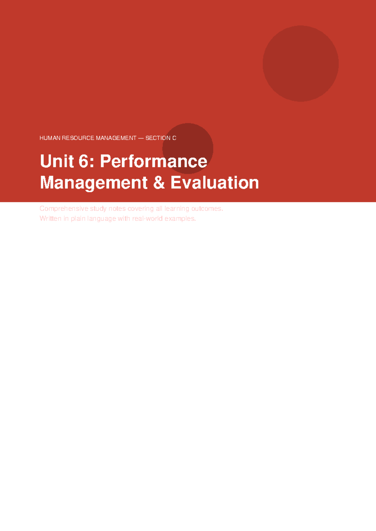 HRM Unit 6: Performance Management Study Notes - Studocu