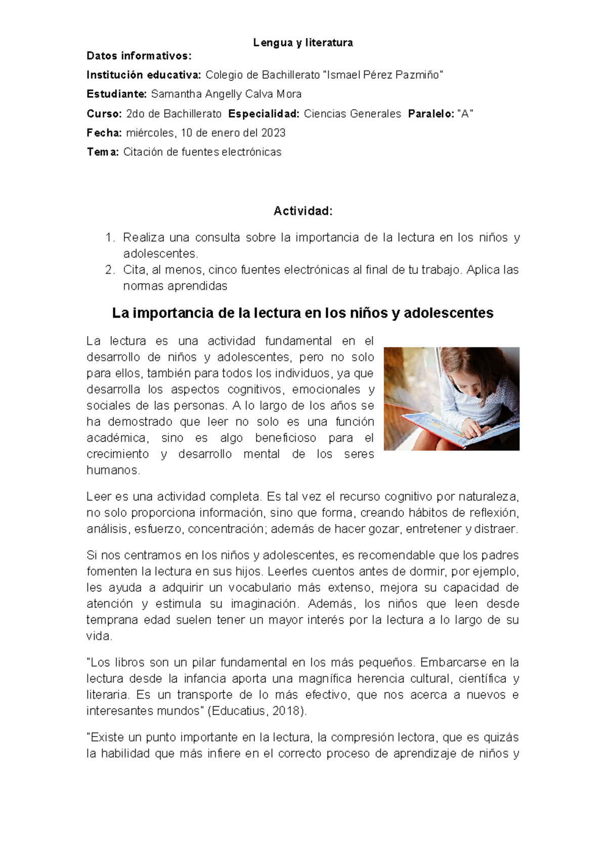 Importancia de la lectura en niños y adolescentes - CC 2do Bachillerato ...