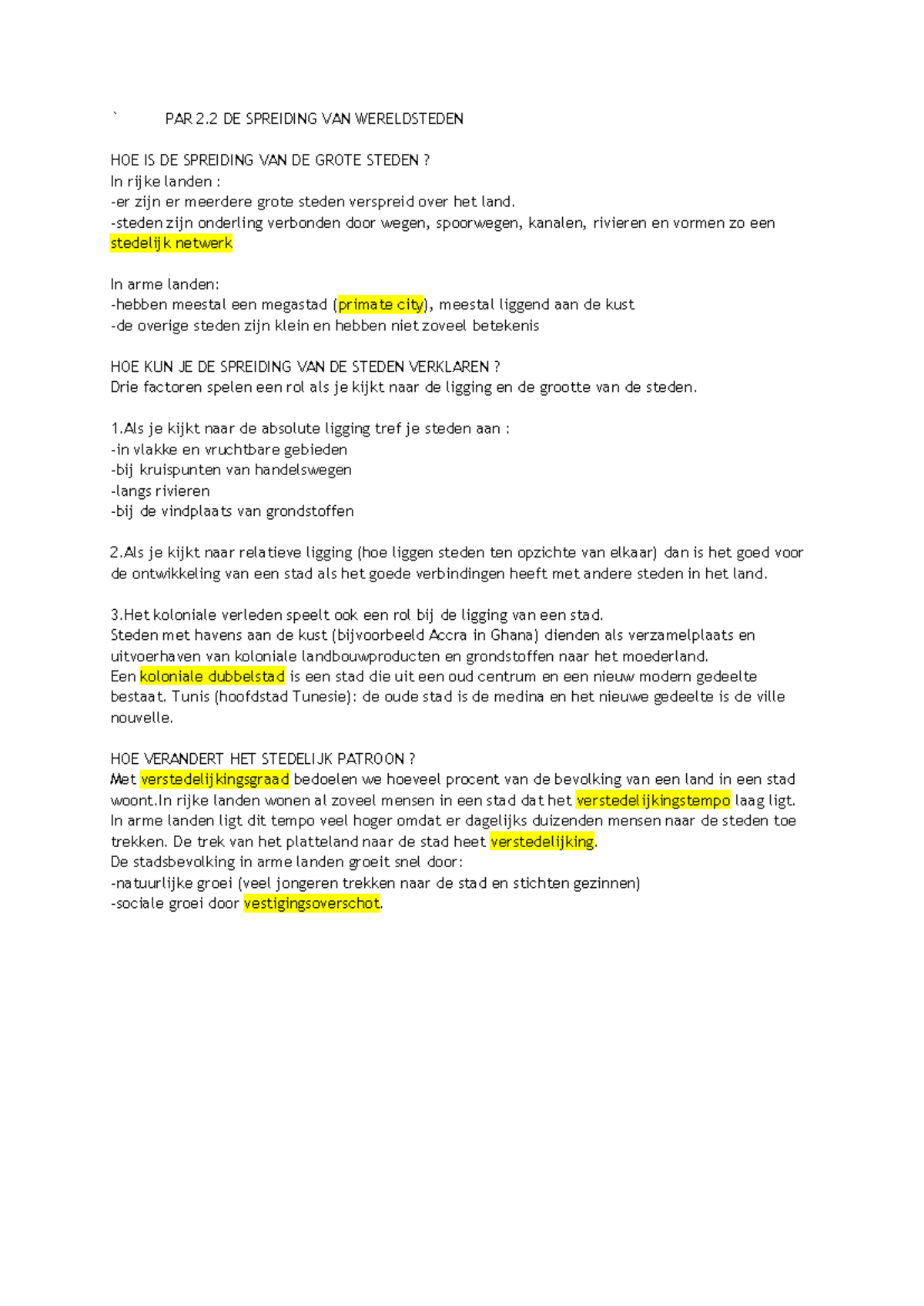 PAR 2.2 - Samenvatting Aardrijkskunde Hoofdstuk 2: Stedelijke Spreiding ...