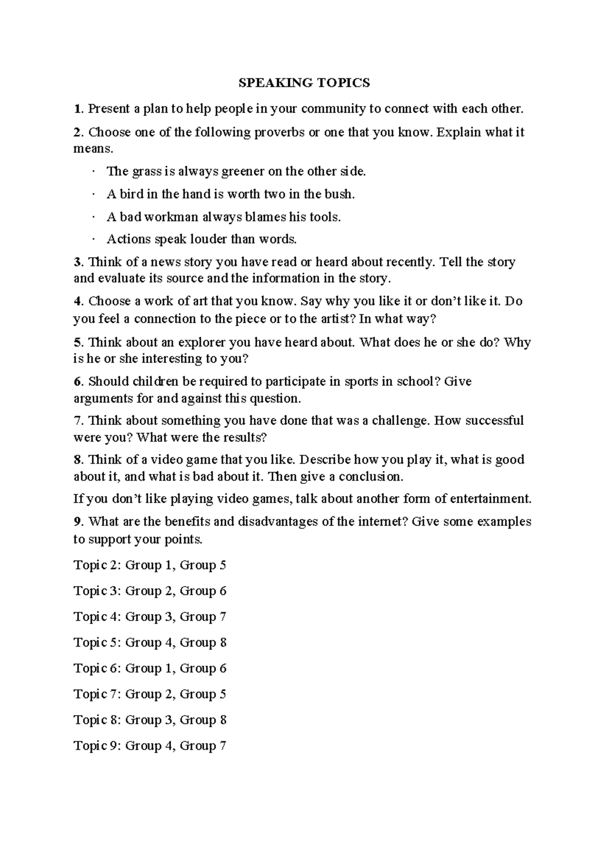 SPEAKING TOPICS: Engaging Community Conversations and Evaluations - Studocu