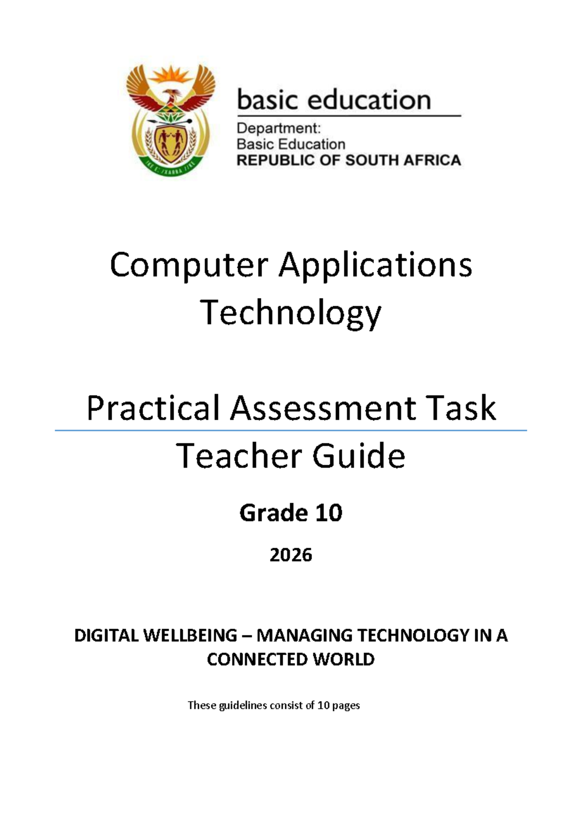 2026 CAT Grade 10 Practical Assessment Task Teacher Guide - Studocu