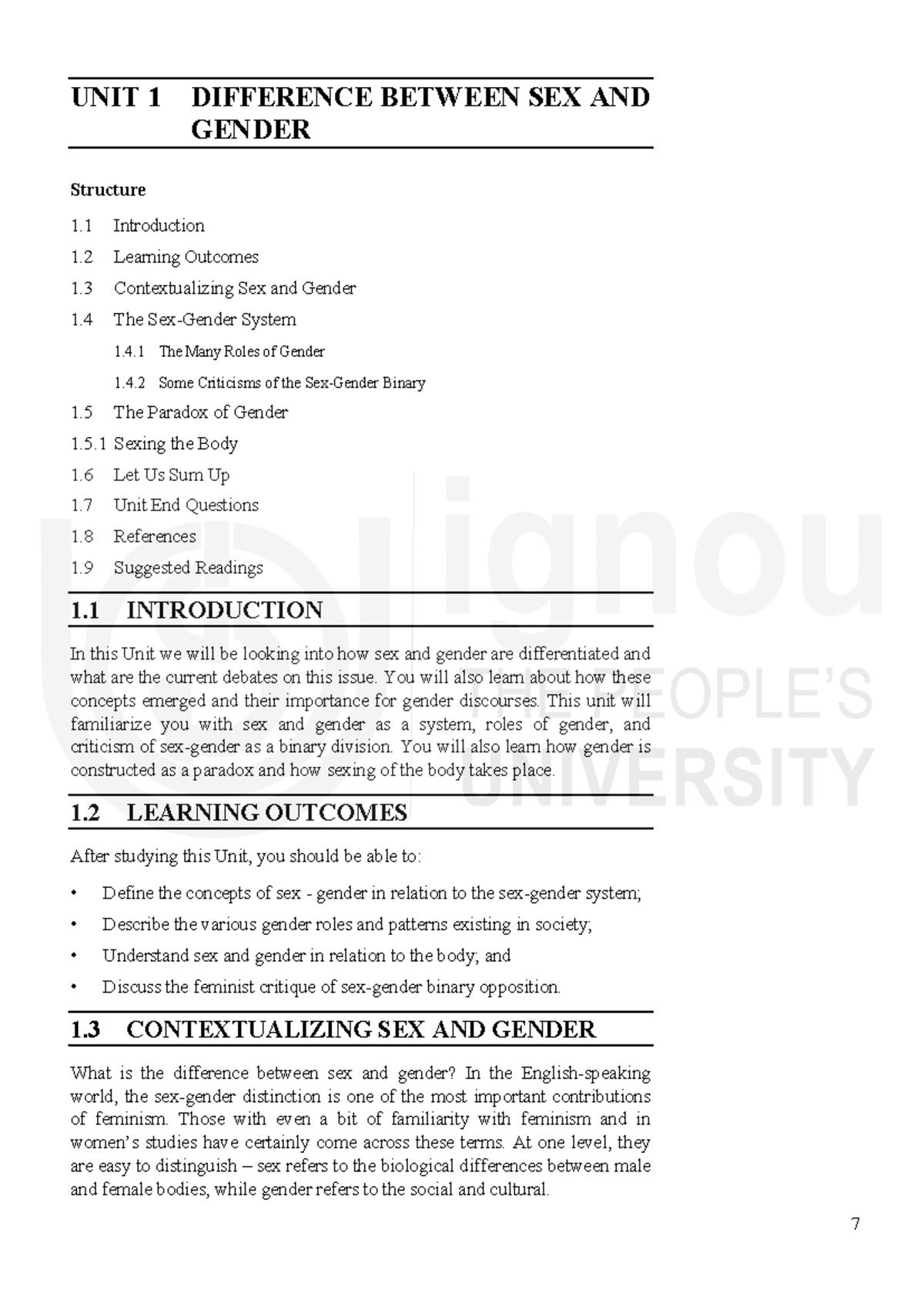 Unit 1 - Understanding the Distinction Between Sex and Gender - Studocu