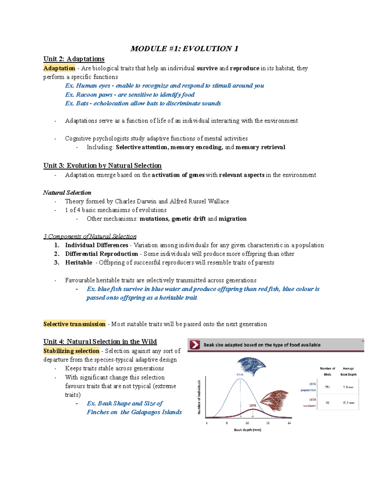 Evolution 1 & 2 - Module summary - MODULE #1: EVOLUTION 1 Unit 2 ...