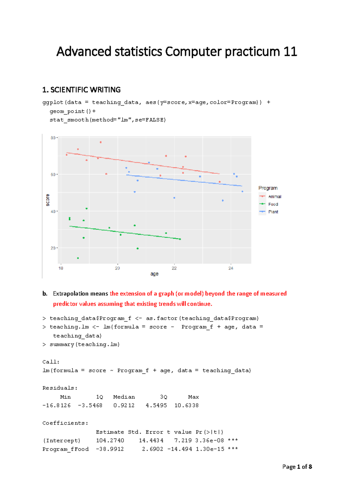 Computer Practicum 11: Advanced Statistics Analysis and Output ...