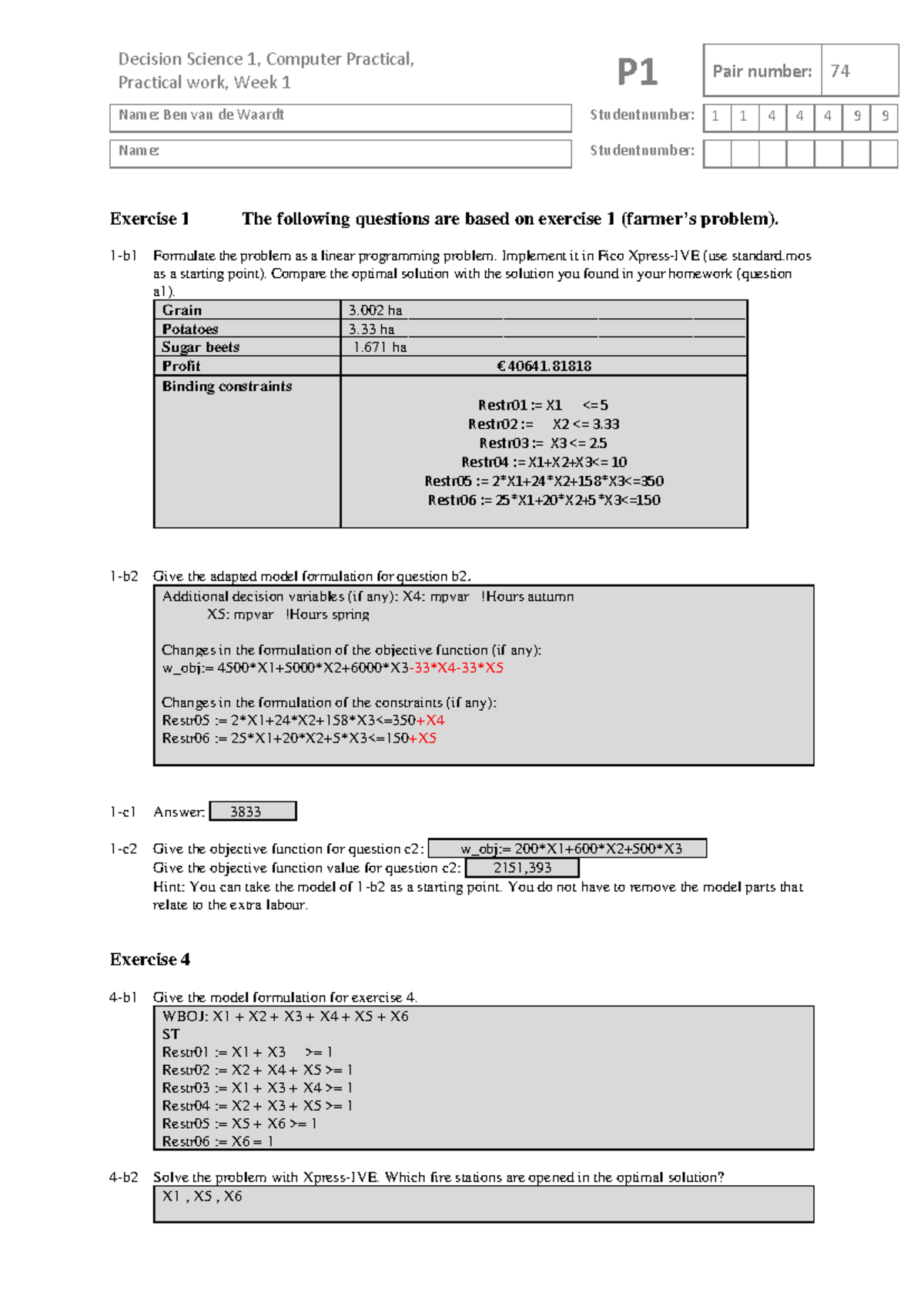 DS1 - Practical Work P1 - Linear Programming Exercise by Ben van de ...