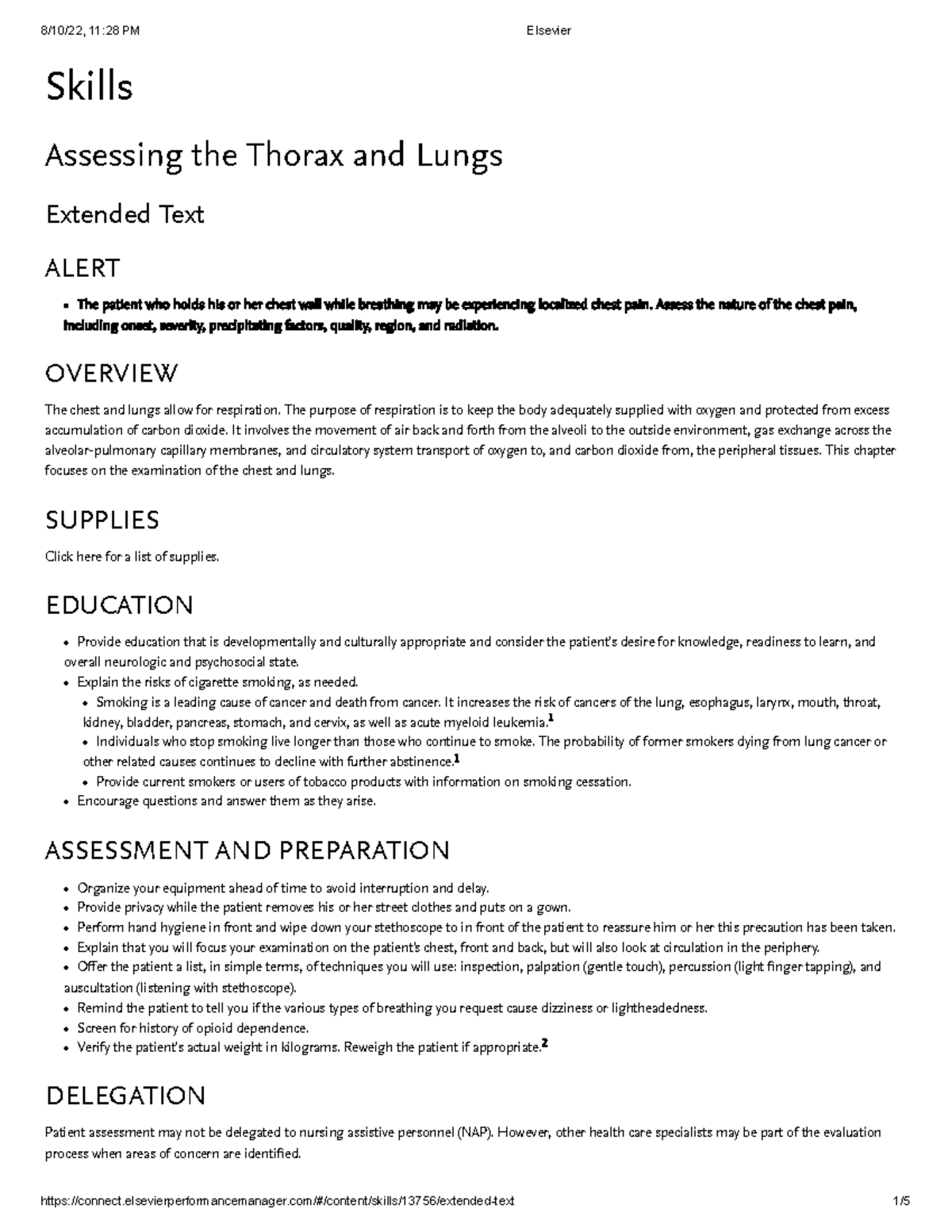 Thorax and Lungs Assessment Guide: Extended Text for Skills - Studocu