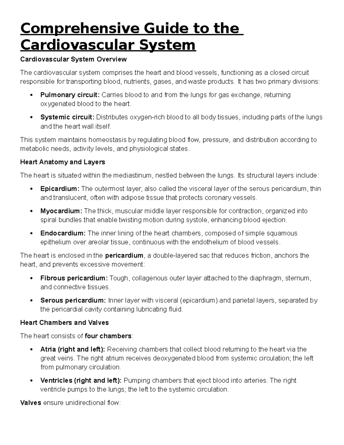 Chapter 19 Notes: Comprehensive Overview of the Cardiovascular System ...