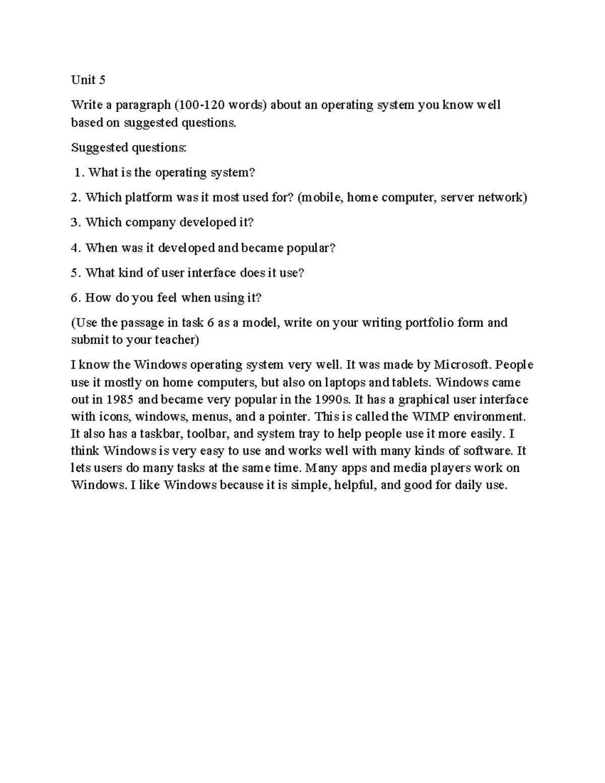 Unit 5 Essay: Overview of the Windows Operating System - Studocu
