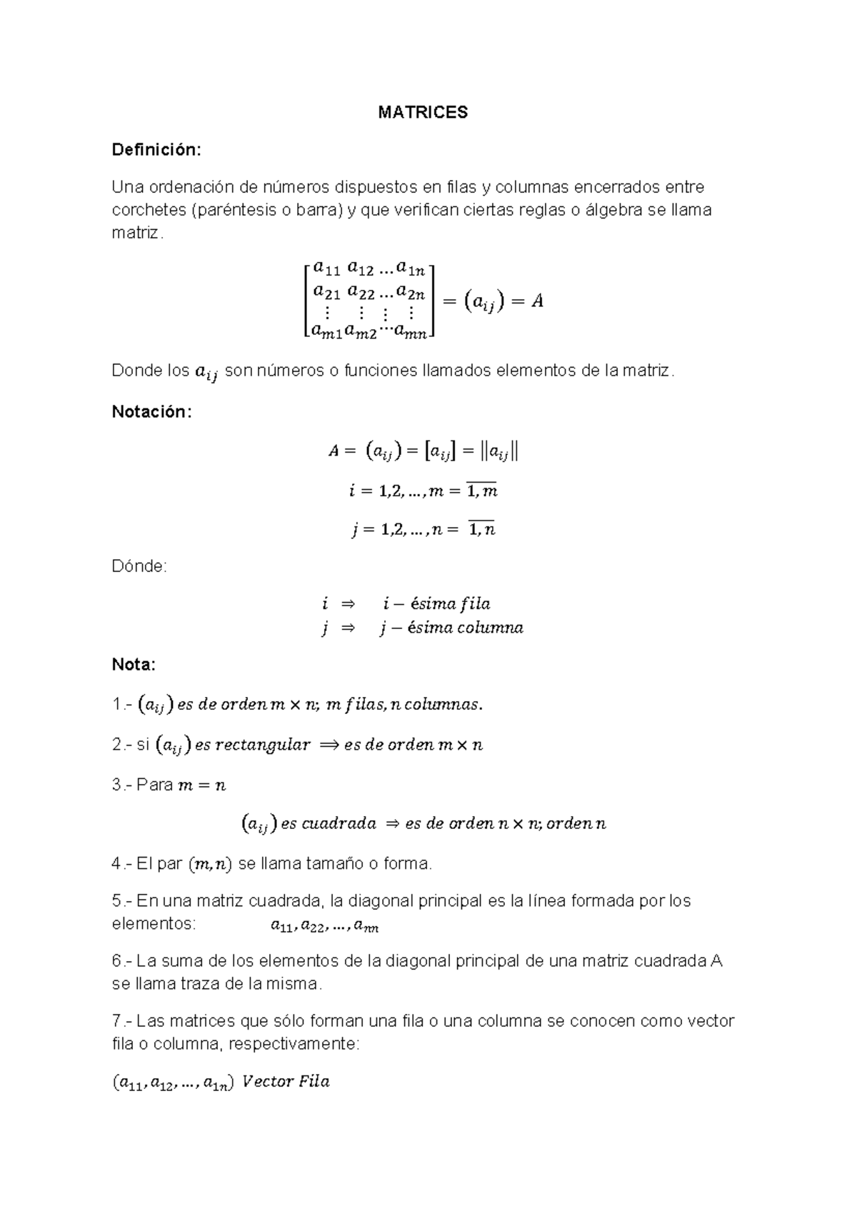 Notas de Matrices y Determinantes (MAT-101) - Studocu