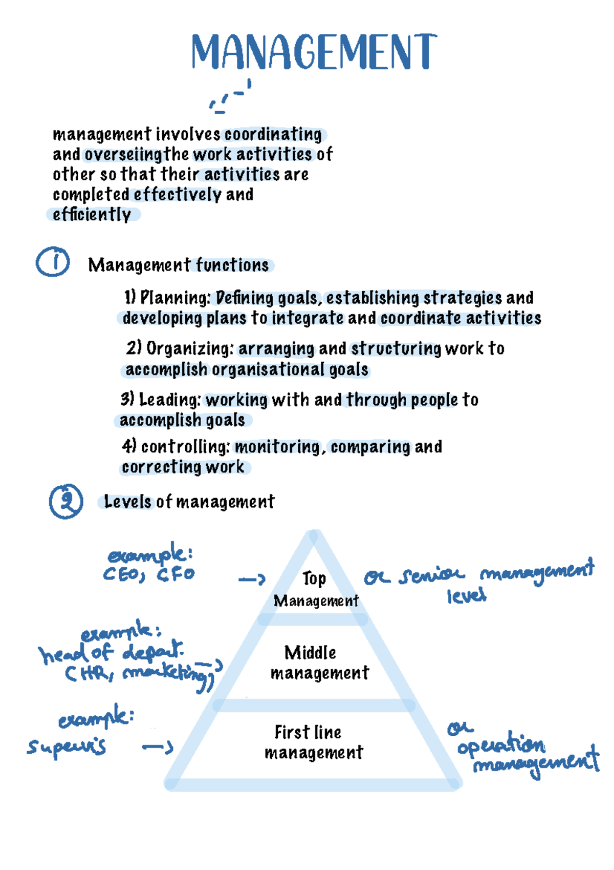 Management 1 - Introduction to Functions and Roles - Studocu