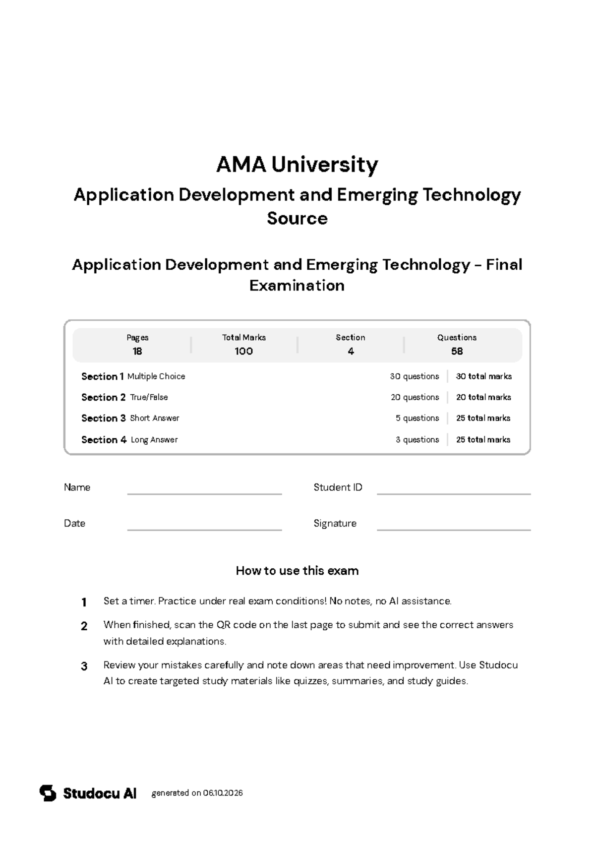 Application Development and Emerging Technology - Final Exam - Studocu