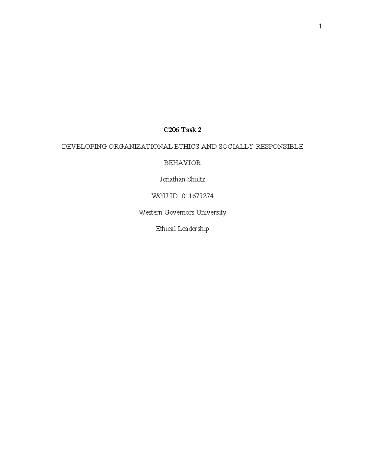 C206 Task 2 - Advancing Ethics and Social Responsibility in Business ...