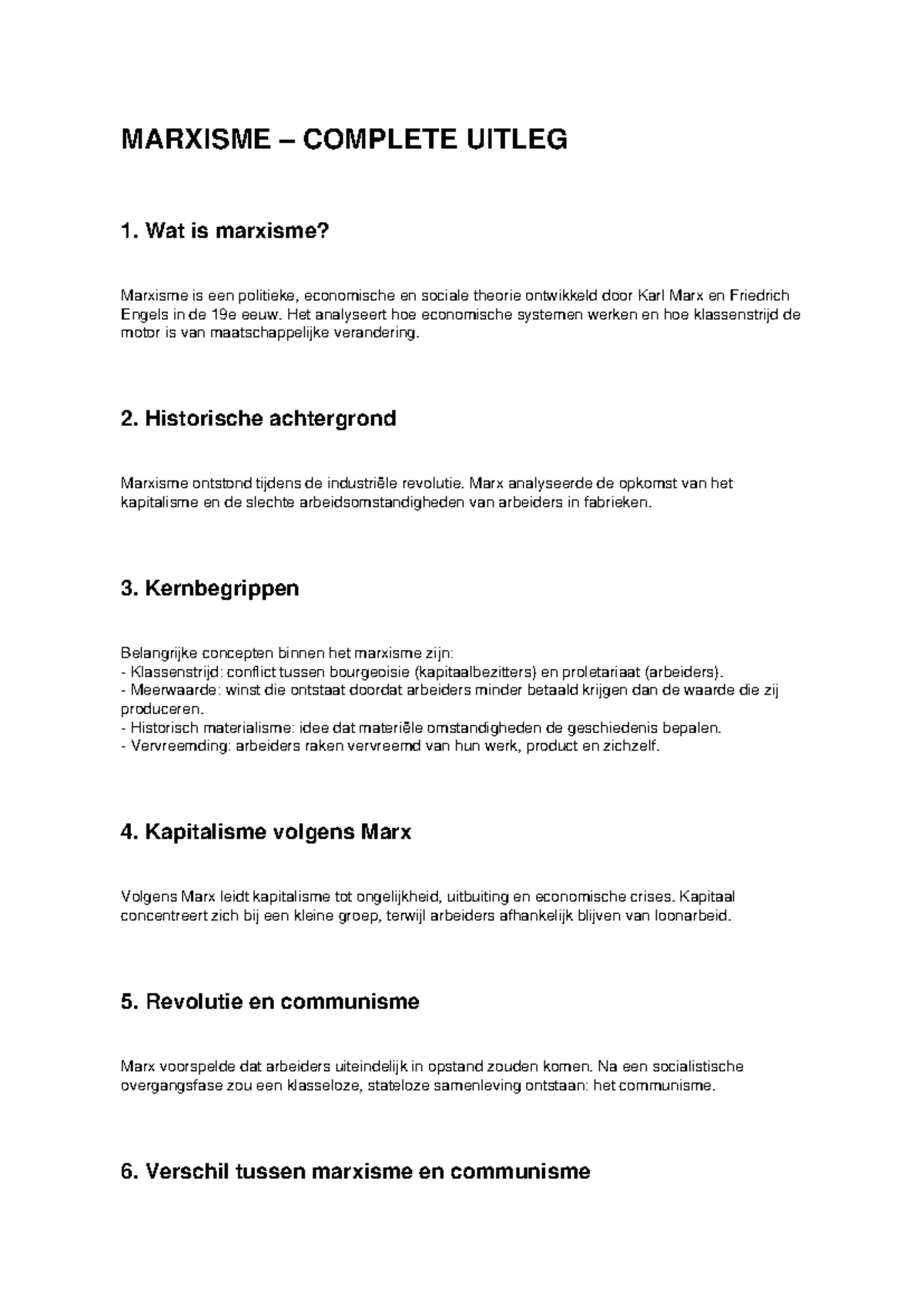 MARXISME COMPLETE UITLEG EN ANALYSE - Studeersnel